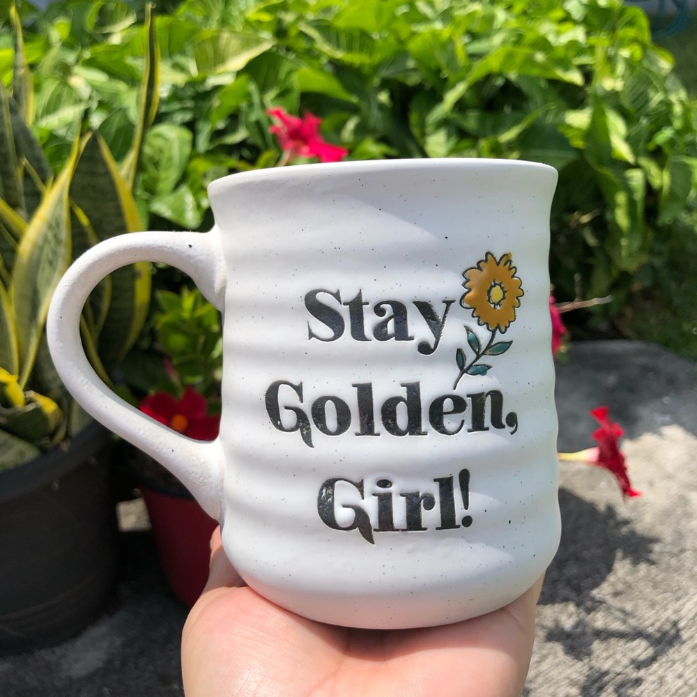 Stay Golden, Girl! Ceramic Mug Large Stoneware Hand Painted Yellow Floral | 20oz
